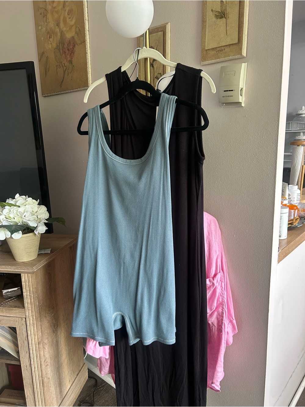 SKIMS Tank Romper Set in Light Blue and Black